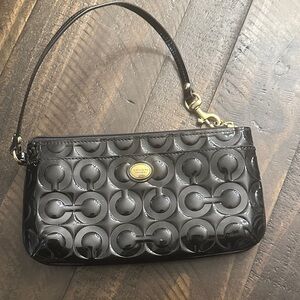 Coach Glossy Black Embossed Wristlet